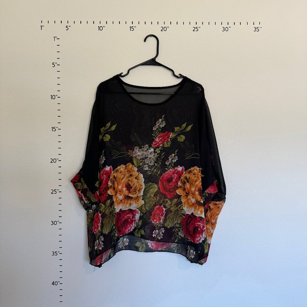 See-Through Mesh Black Flower Top